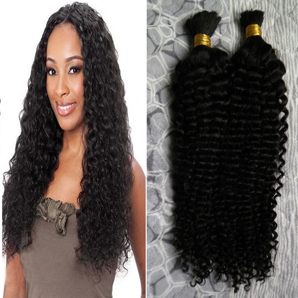 No Weft Human Hair Braiding Bulk 2 Pcs Natural Color human hair for braiding bulk no attachment 200G mongolian kinky curly hair bulk