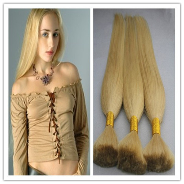 Blonde brazilian braiding hair extensions 300g no weft human hair bulk for braiding 3 Piece human braiding hair bulk