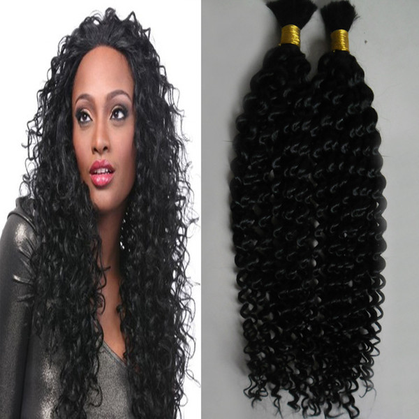 Mongolian kinky curly hair 2pcs unprocessed human hair bulk for braiding 200g natural black human hair for braiding bulk no attachment