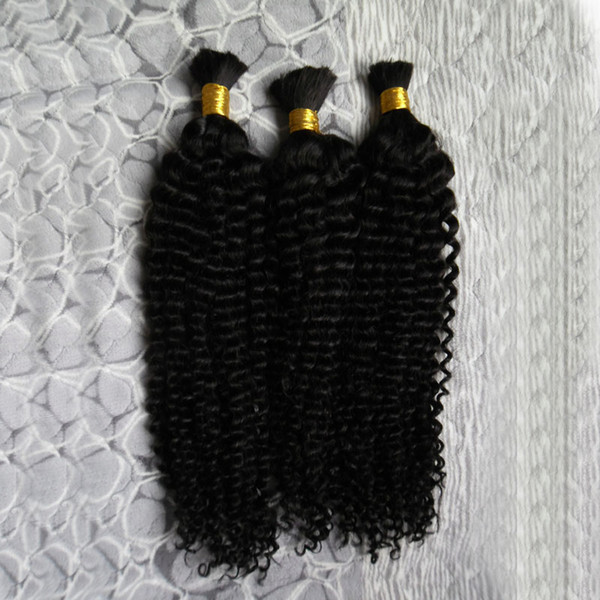 No Weft Mongolian Kinky Curly Bulk Hair 3 Pcs kinky Curl Bulk Human Hair For Braiding Natural Color