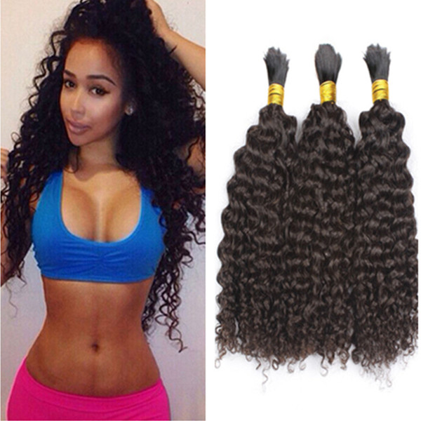 Brazilian Human Hair Bulks Natural Color 8A Kinky Curly Bulk Hair 3PC Top Grade Human Hair Braiding Bulk