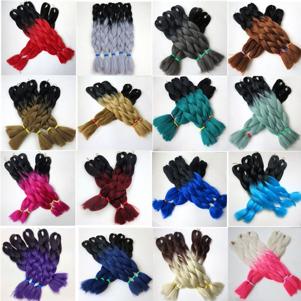 Kanekalon Synthetic Braiding Hair 24inch 100g Ombre Two Tone Colored Crochet Jumbo Braids Twist Hair Extensions