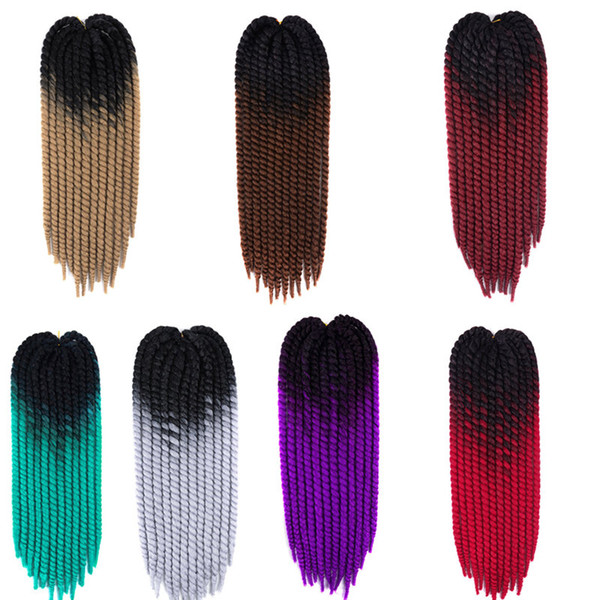 Ombre Synthetic Hanava Mambo Twist Braiding Hair 22Inch 120G Crochet Braids Hair Extensions In Stock Customized