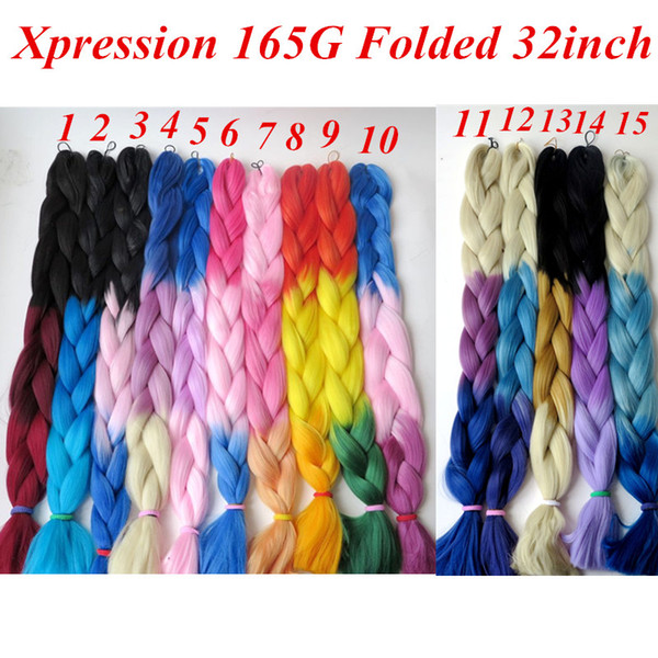 Ombre Synthetic Jumbo Braiding Hair 165g Folded 32inch Ombre Three Color Crochet braids Twist Synthetic Hair extensions