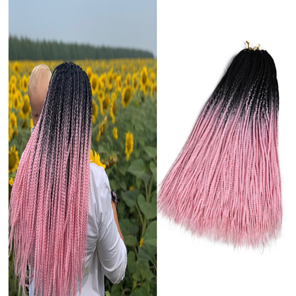 Synthetic Braiding Hair 3X Box Braids Ombre Two Color 24Inch 22Roots Crochet Braids Synthetic Hair Extensions