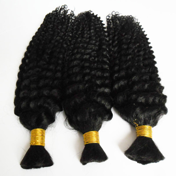 Wholesale 3PCS Brazilian kinky curly Hair Bulk Braiding afro Kinky Bulk Natural Color Human Braiding Hair Bulk 300G afro Braiding Hair