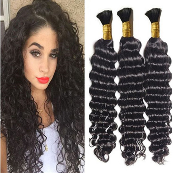 Braiding Hair Bulk Deep Wave Bulk Hair for Micro Braids on Full Head Same Length 3 Bundles free DHL