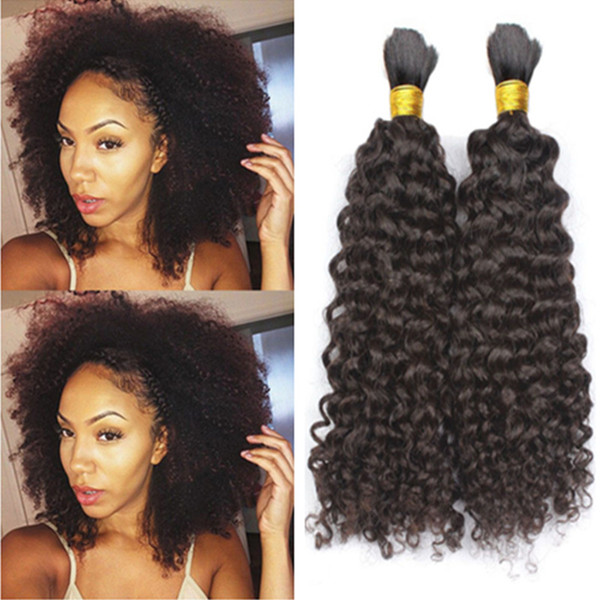 Unprocessed Kinky Curly Hair Bulks No Weft 8A Best Quality Human Brazilian Hair Natural Black # 1B