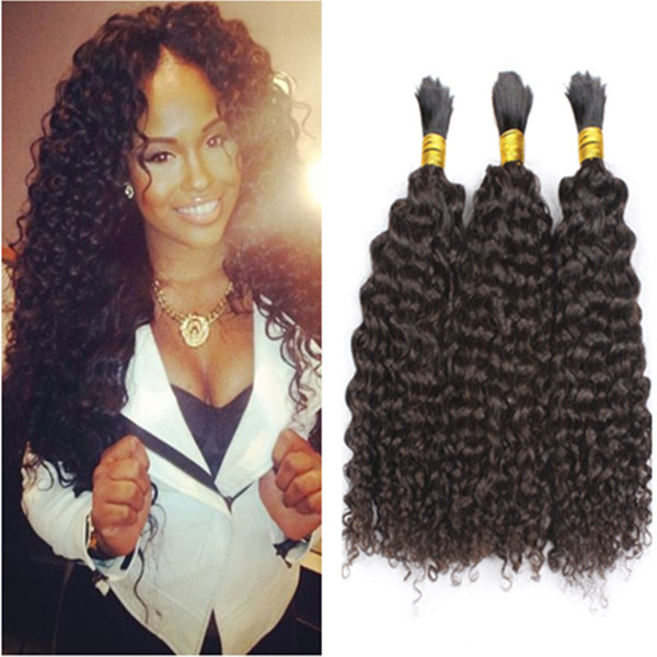 Premium Curly Human Hair Bulks No Weft Cheap Brazilian Kinky Curly Hair in Bulk for Braids No Attachment 3 Pcs