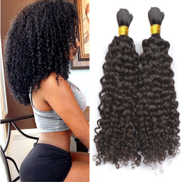 100 Human Hair Braiding Bulk Kinky Curly No Weft Mongolian Hair Bulk Natural Black 3pcs lot
