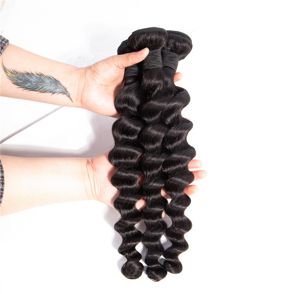 Brazilian Virgin Hair Loose Wave Hair Weave 3 Bundles 300g Unprocessed Loose Deep Wave Virgin Human Hair Weave Natural Black 10-28inch