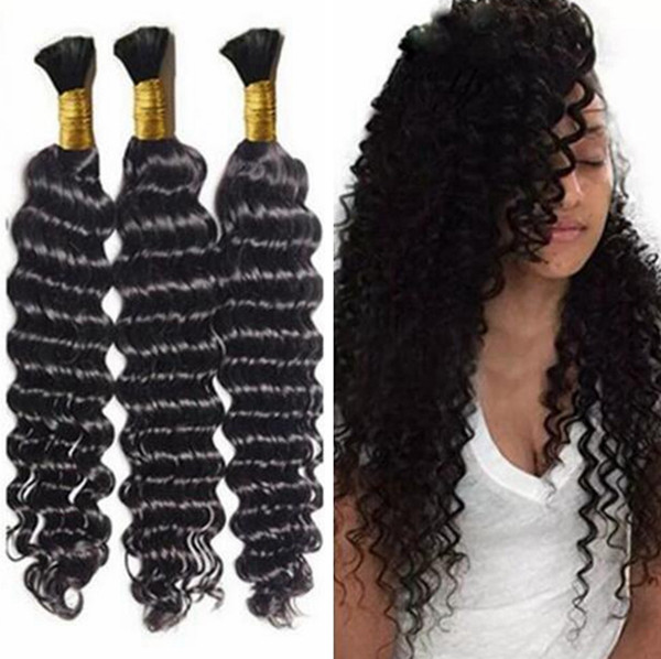 Braiding Hair Bulk Deep Wave Bulk Hair for Micro Braids on Full Head Same Length 3 Bundles free DHL