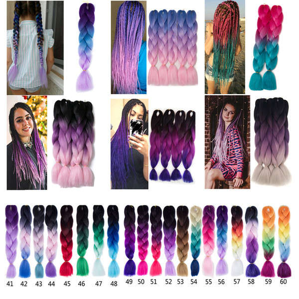 VERVES ombre braiding hair Kanekalon jumbo braids 24 inch Fashion synthetic hair extension synthetic braiding hair 91 kinds of color