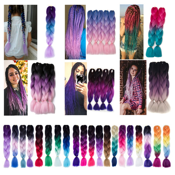 VERVES Ombre Kanekalon Braiding Hair 24 inch 100g/piece Synthetic Two Tone High Temperature Fiber Kanekalon Jumbo Braid Hair Extension