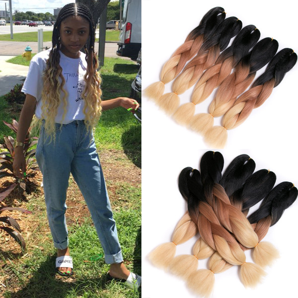 VERVES Three Tone Ombre Kanekalon Braiding Hair 24 Inch 100g/pc Synthetic Braiding Hair Extension De Aplique De Cabelo