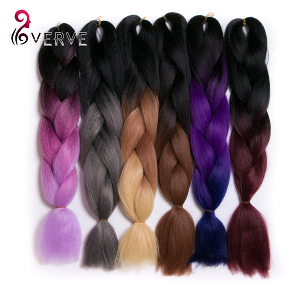 VERVES Braiding Hair ombre High Temperature Fiber expression braiding hair 100g/pcs 24inch four tone synthetic braiding hair Extensions