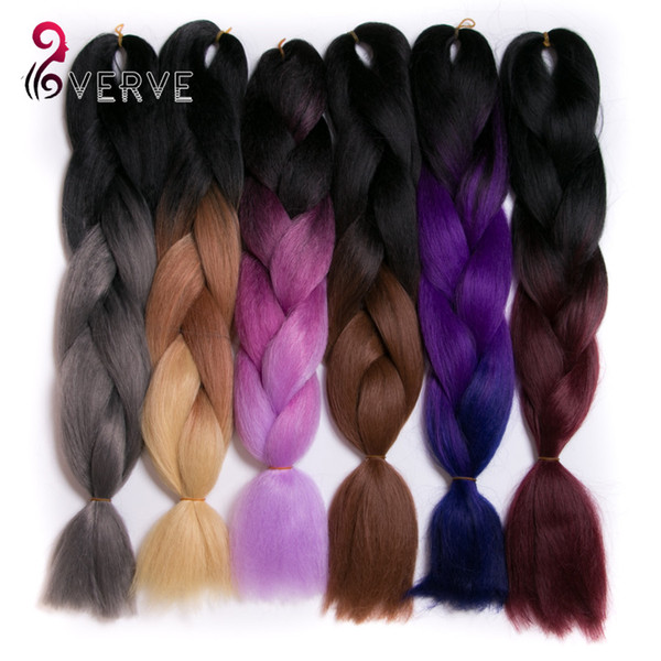 VERVES 24 inch 100g/piece Synthetic High Temperature Fiber ombre braiding hair Extension yaki style synthetic hair