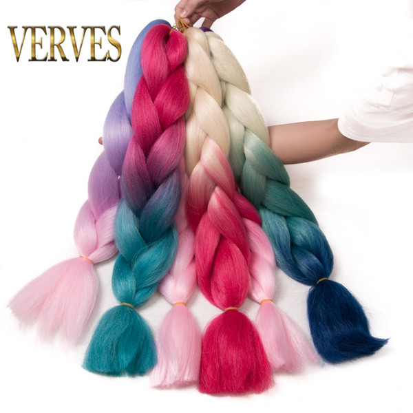 VERVES 100g/pcs synthetic hair Extensions Purple Braiding Hair ombre Two Tone High Temperature resistance Fiber expression braiding hair