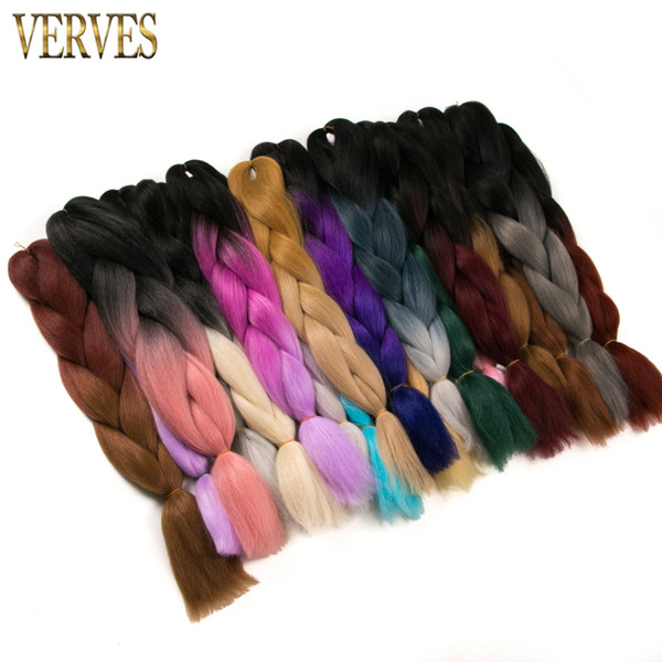 VERVES Braiding Hair 24'' yaki straight 100g/pcs wholesale Synthetic ombre High Temperature Fiber Hair Extensions free shipping