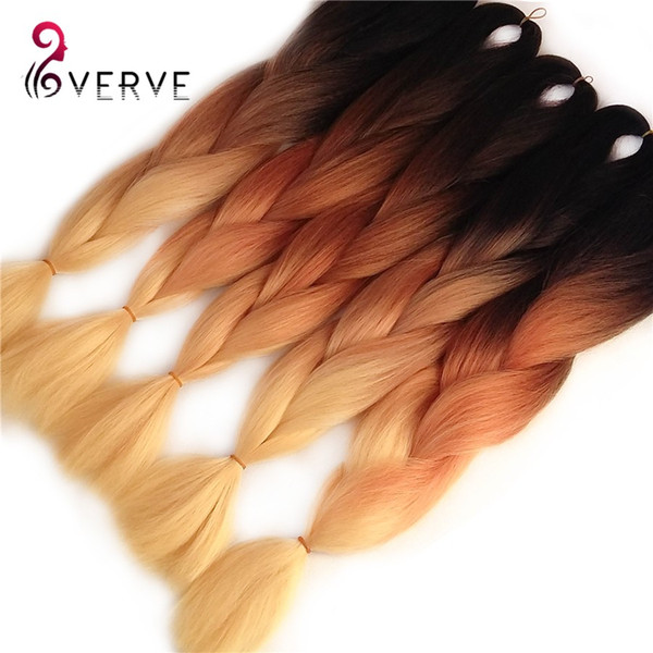 VERVES Ombre Kanekalon Jumbo Braiding Hair 24inch 100g/piece Synthetic three Tone High Temperature Fiber Jumbo Braid Hair extensions