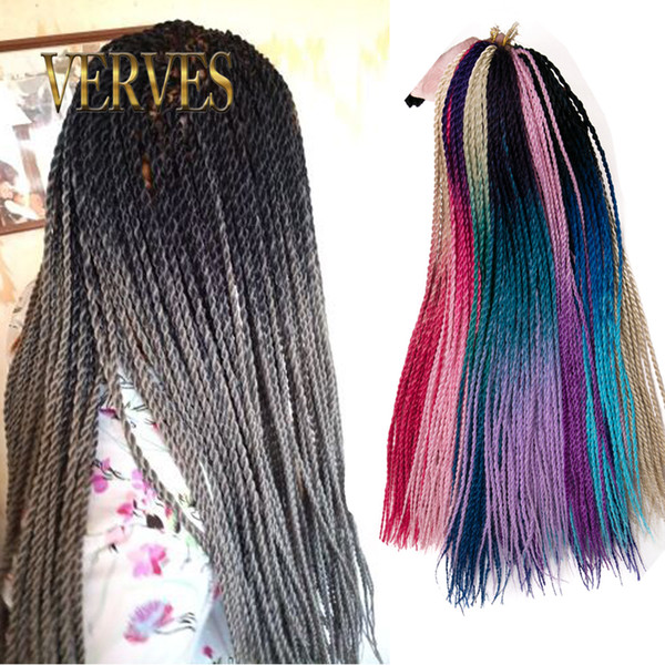 VERVES 24 inch Ombre Senegalese Twist Hair 30 Roots/piece Crochet braids Synthetic Braiding Hair for Women colorful grey,bonde,pink,brown