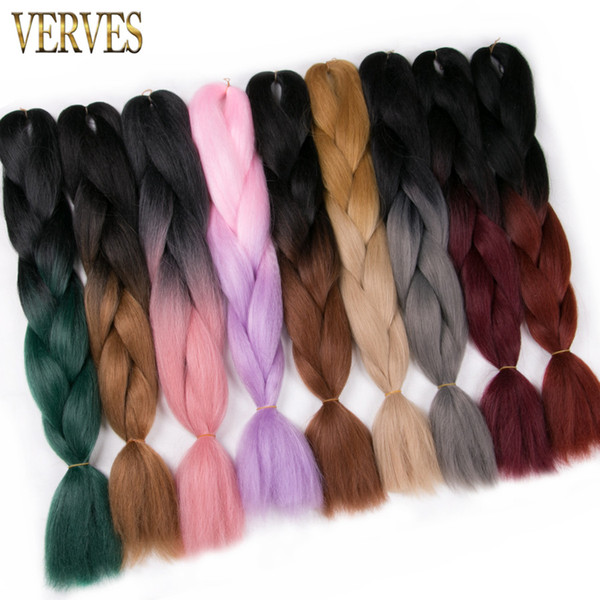 VERVES 1 piece 24'' Synthetic yaki straight 100g/pcs ombre Braiding Hair High Temperature Fiber Hair Extensions free shipping