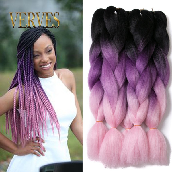 VERVES Ombre Kanekalon Braiding Hair braid Synthetic purple pink High Temperature Fiber Kanekalon Jumbo Braid Hair Extensions