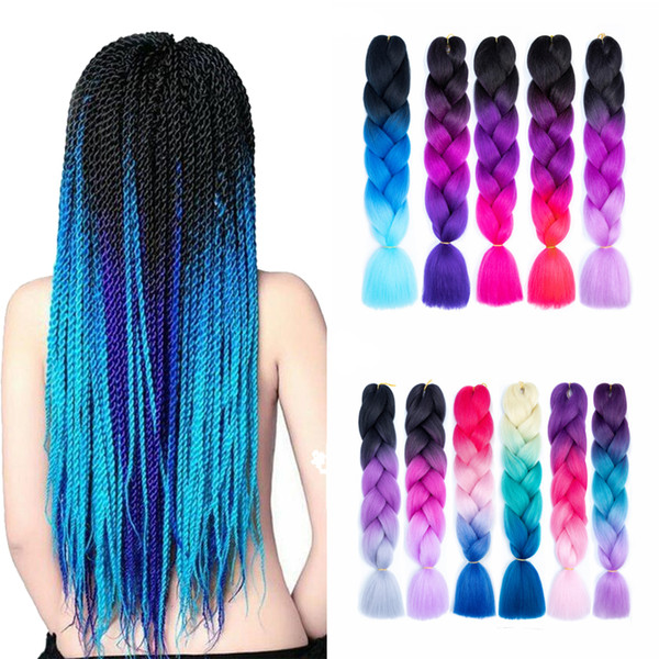 Ombre Three Mix Colors Kanekalon Braiding Hair Synthetic Jumbo Braiding Hair Extensions 24inch Crochet Braids Hair Bulk Wholesale Price