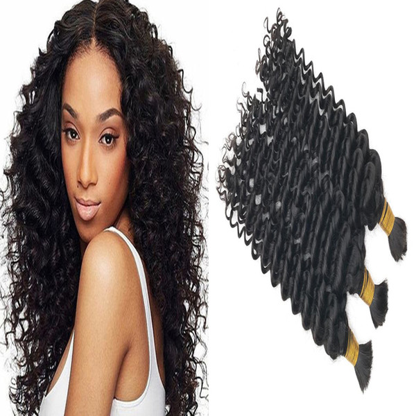 7A 3pcs Human Hair Deep Wave Bulk Brazilian Unprocessed Hair Natural Color Curly Bulk Hair For Women 