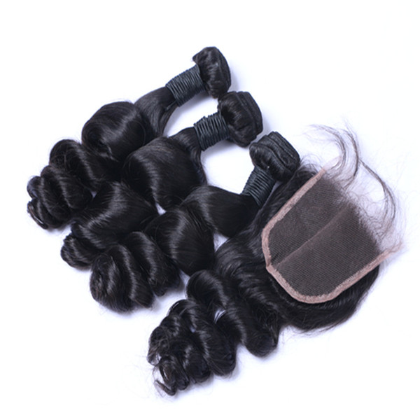 Brazilian Hair With Closure 3Pcs Brazilian Loose Wave Human Hair Weft With Closure Gorgeous Dream Hair Products