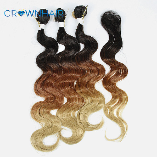 4PCS/LOT Natural Body Wave with Closure Synthetic Hair Weave Bundles 18