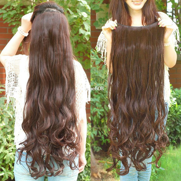 Free shipping Super Long one piece 5 clips in hair extensions amazing curl synthetic hair for full head