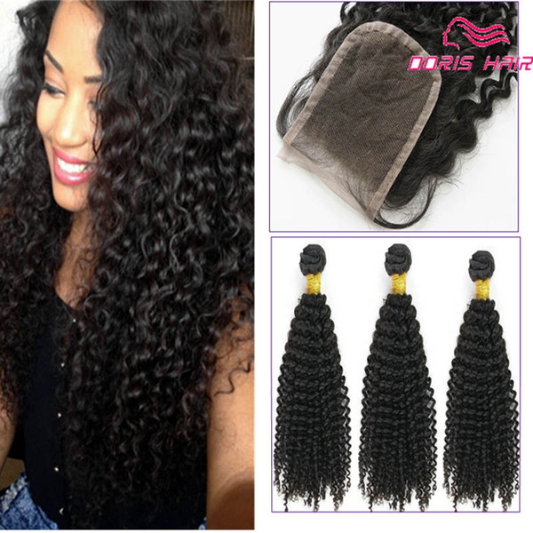 9A Top quality Kinky Curly human Hair Weave with free lace closure for full head Peruvian Brazilian Curly high quality Hair weft