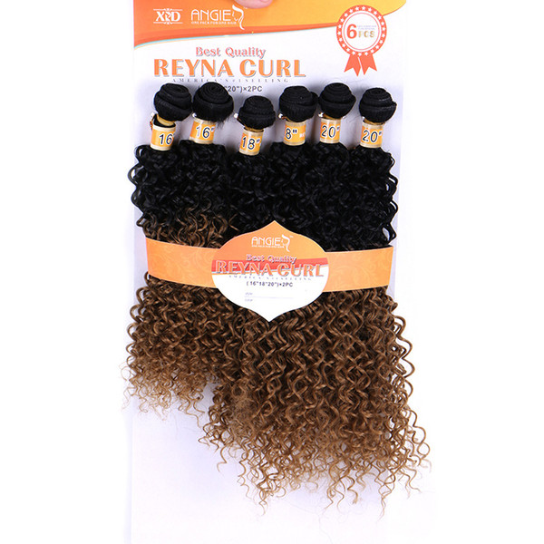 Ombre Hair Bundles Synthetic Curly Hair Bundles Extensions 16-20 inch 6pcs/Pack Full Head Hair Wefts