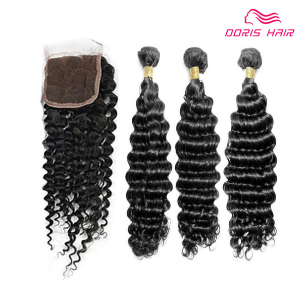 Brazilian 20 22 24 inch Deep Wave Hair Bundles with 18inch Lace Closure 4pcs/sets Unprocessed Virgin Hair Deep Curly Wavy Extension Weaves