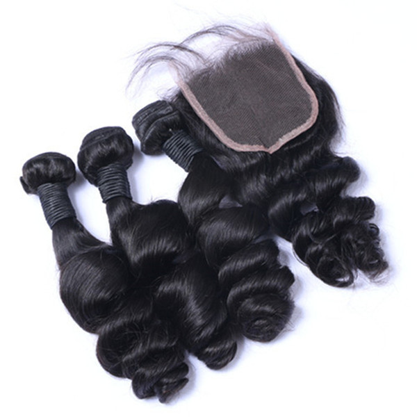 Brazilian Peruvian Malaysian Loose Wave Hair With Closure 3 Bundles With Closure Brazilian Wet And Wavy Hair With Closure Wavy Human Hair