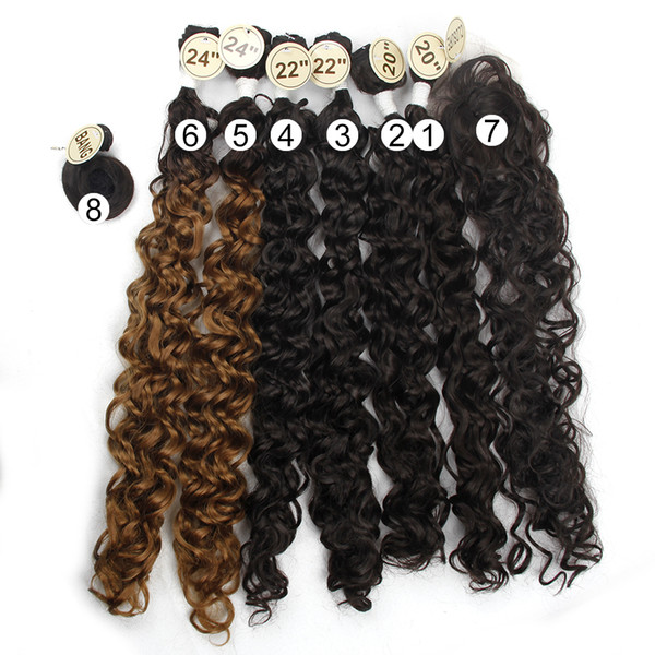 8Pcs/pack Jerry Curl Synthetic Bohemian curl 6 Bundles with Closure and Bang 20