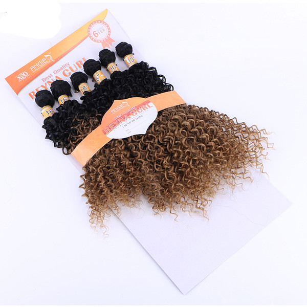 Curly Weave Synthetic Hair Wefts Full Head Sew in Weave Hair Extensions ombre 6pcs/set 16-20 inch