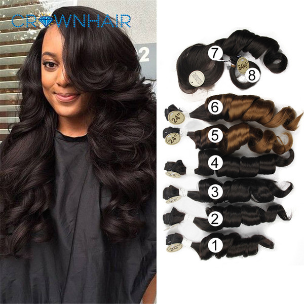 8Pcs/pack Natural Wave Synthetic Loose Wave 6 Bundles with Closure and Bang 20