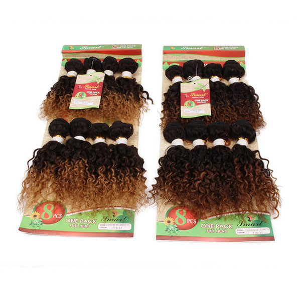 8 Inch 8 PCS/Set brazilian kinky curly bundles hair T1B/Brown loose wave hair natural black weave weft hairpiece