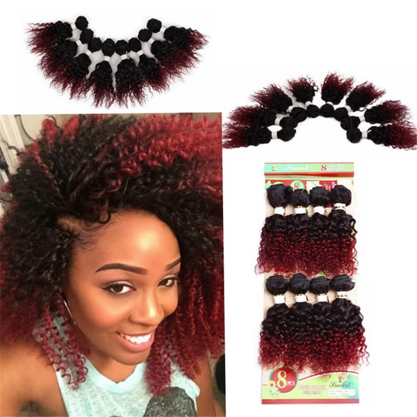 8-14 Inch Kinky Curly Crochet Hair Extensions 8 Pieces/lot Ombre burgundy afro jerry curly hair tangle free brazilian loose wave hair