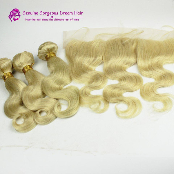 Peruvian Virgin Hair 613 Blonde Body Wave Human Hair Weave With Lace Frontal 13*4 Ear To Ear Lace Frontal With Baby Hair