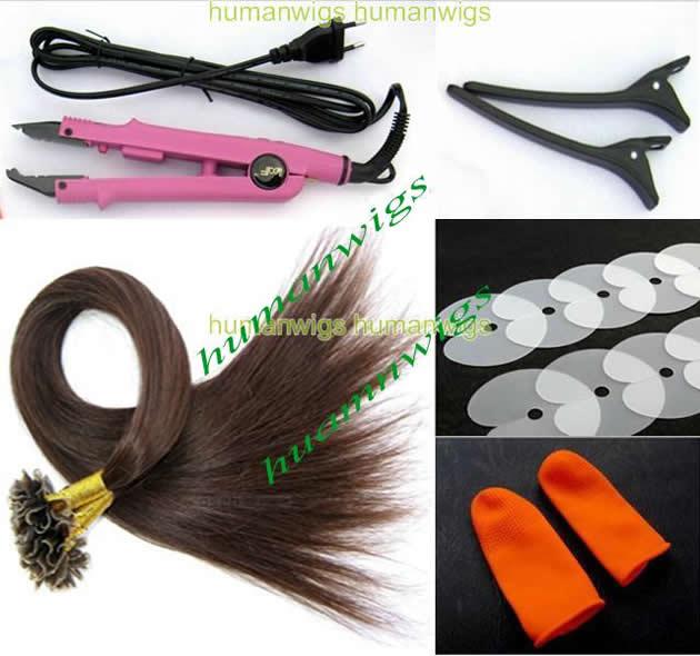 Fashion Hair Extension Fusion Kits( Nail-tip hair 0.5g +finger protector+shield+Hair connector+clip)