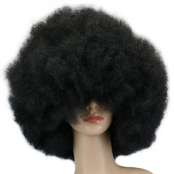 200g Super Big Short Culry Cosplay Party Black Dance Afro hair women Lemecima Fluffy Roll Explosion Head Women Black Curls Full Hairnets