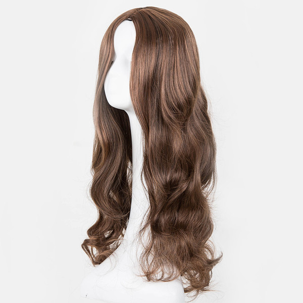 Long Curly Synthetic Heat Resistant Middle Part Line Carnival Hair Long Curly High Temperature Fiber Women Brown hair