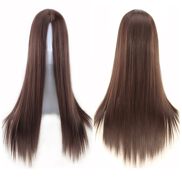 Women Long Straight Cosplay Natrual Black Light Brown Dark Brown Straight 130% Glueless Human Hair With Baby Hair Remy Full Lace hair