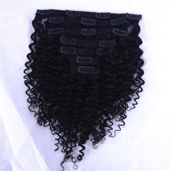 Mongolian Virgin Hair African American afro kinky curly hair clip in human hair extensions natural black clips ins