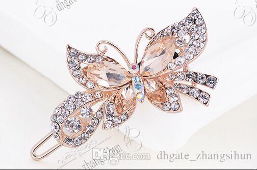 Fashion Women Crystal Diamond Butterfly Hairpins Hair Clip Barrette Hair Band Accessories 4 Colors free shipping