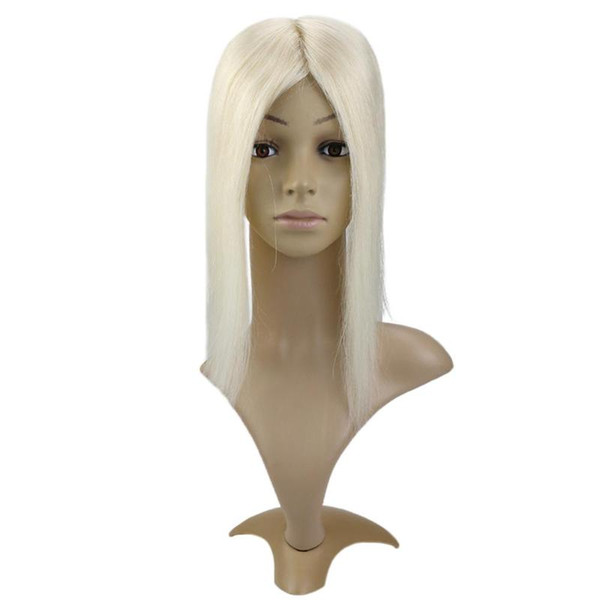 Moresoo 5*5 Hair Topper Human Hair Straight Clip in Hairpiece for Women #60 Platinum Blonde Machine-Remy