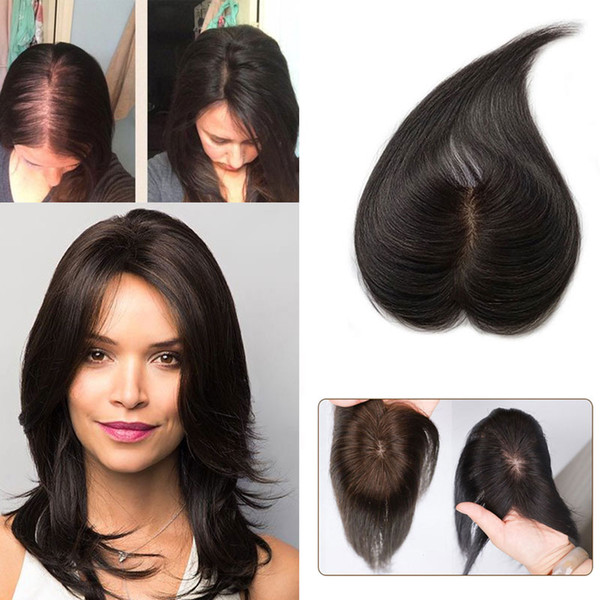 Remy Human Hair 7*10 cm Silk Base Top Hairpieces Replacement Clip in Hair Topper For Women Crown Top Piece
